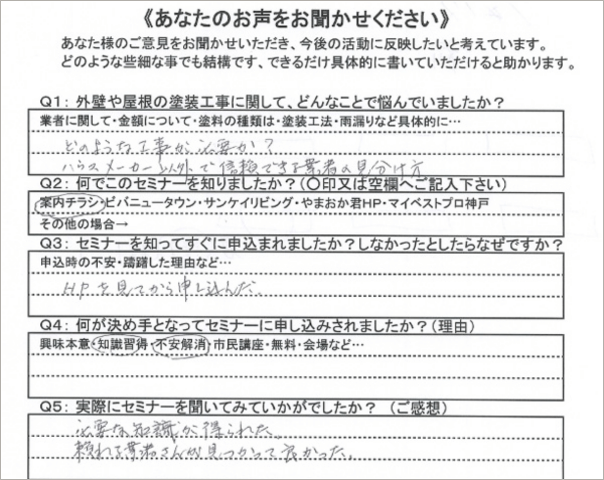 お客様の声アンケート